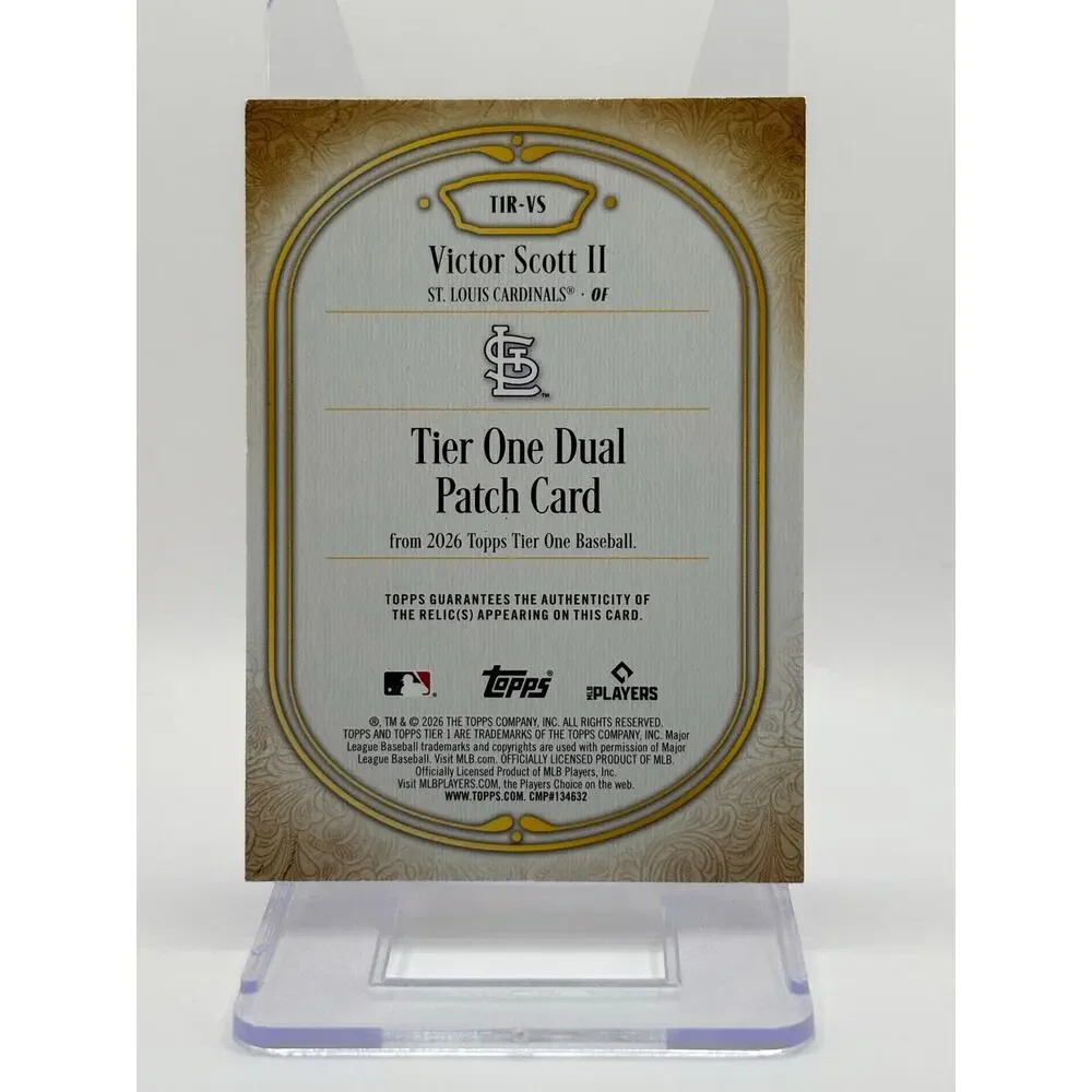2026 Topps Tier One Victor Scott II Dual Relic Game Used 4/25 SP STL Cardinals